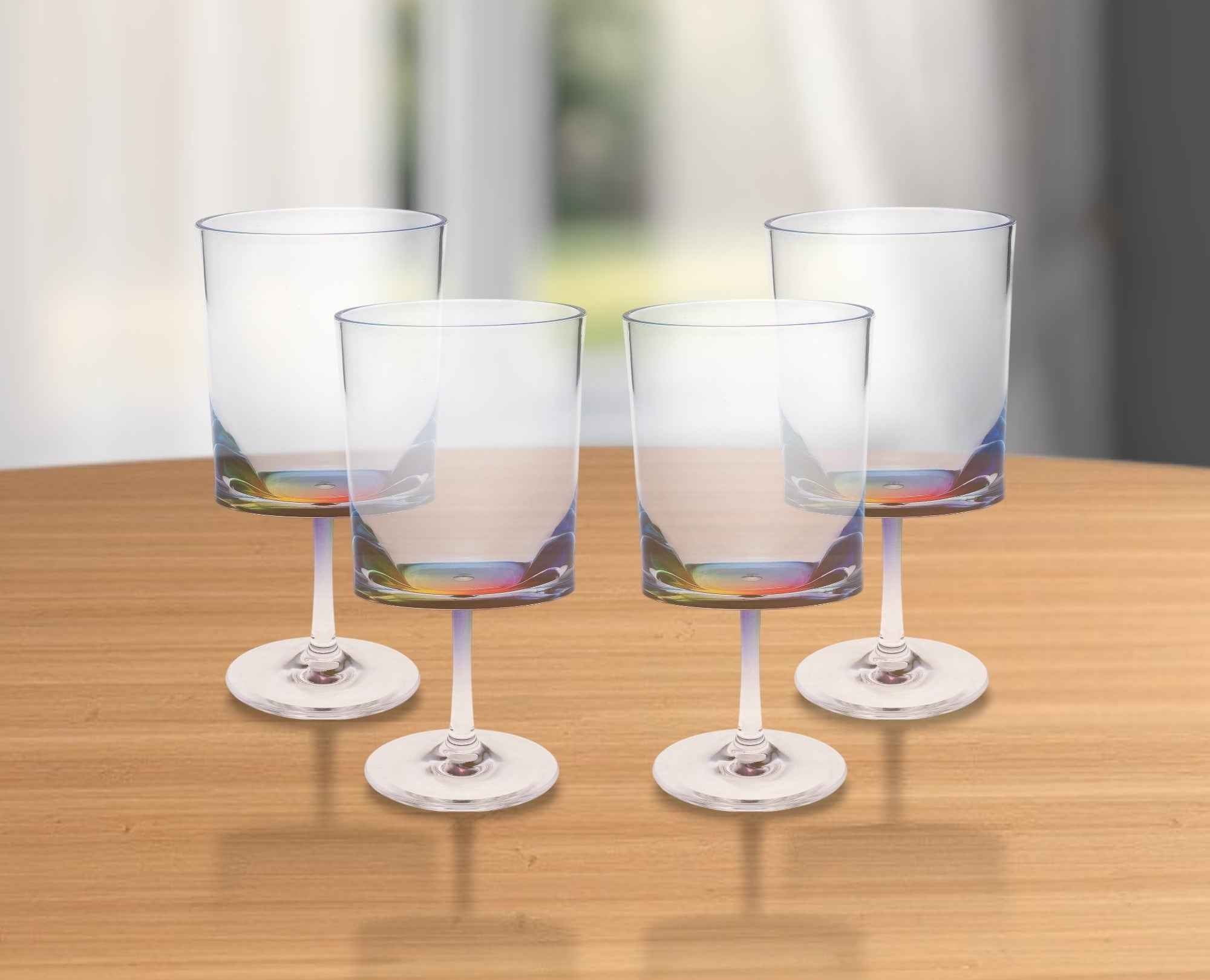 Set of Four Clear and Rainbow Geometric Acrylic Stemmed All Purpose Wine Glasses
