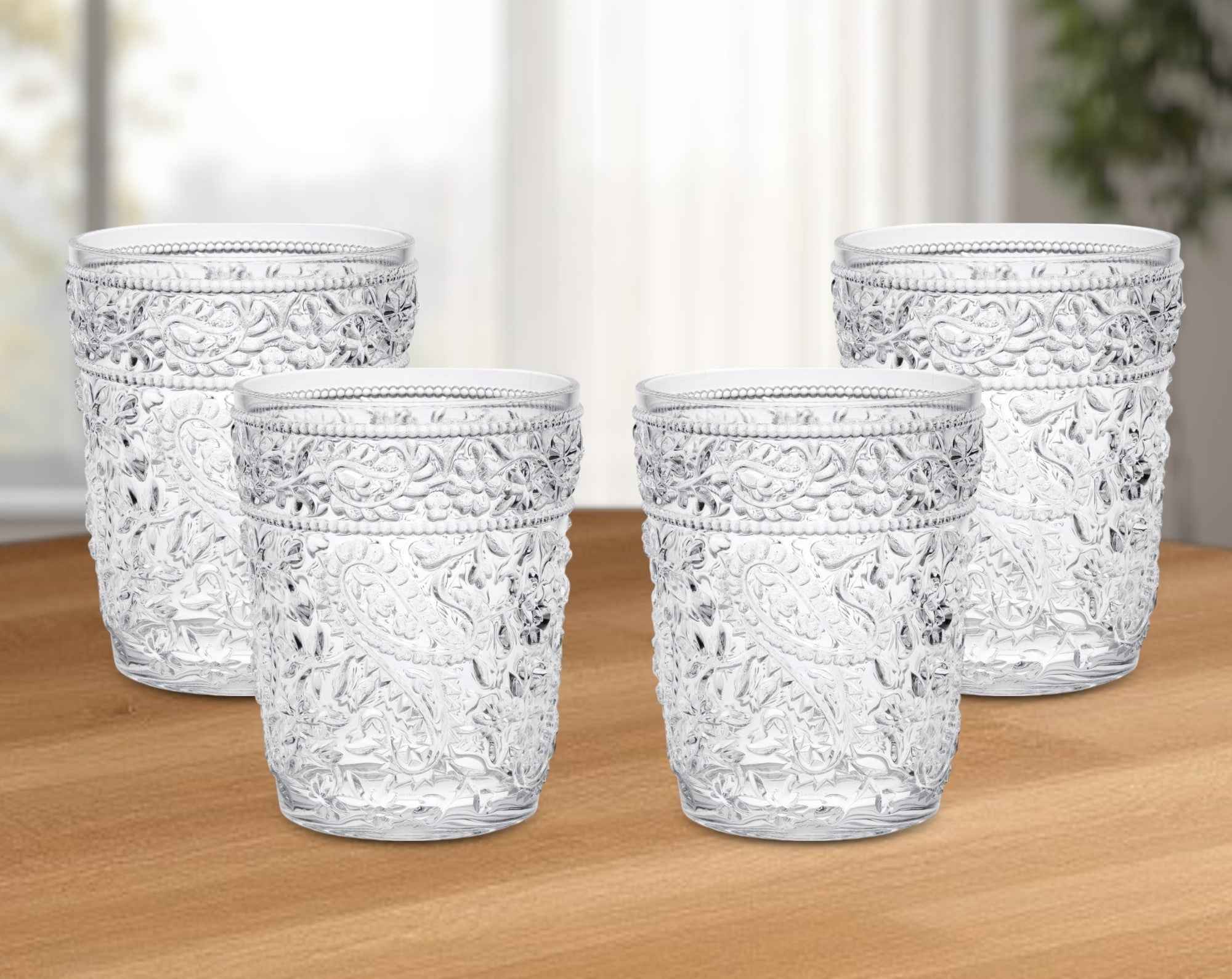 Set of Four Clear Paisley Acrylic Stemless Whiskey Glass