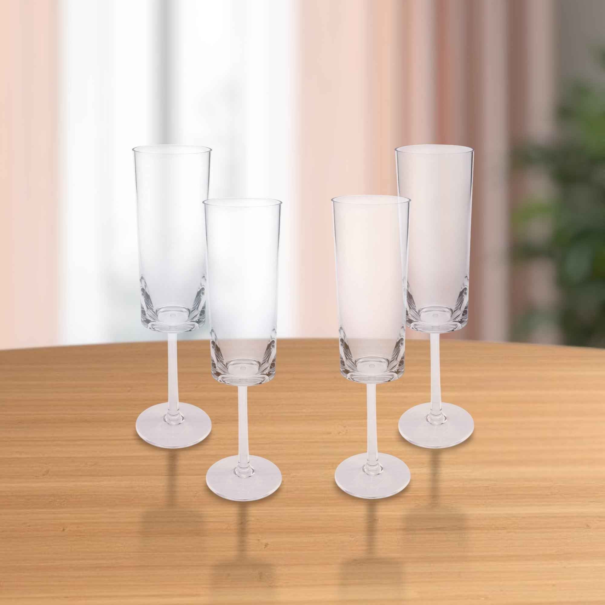 Set of Four Clear Acrylic Stemmed Flutes
