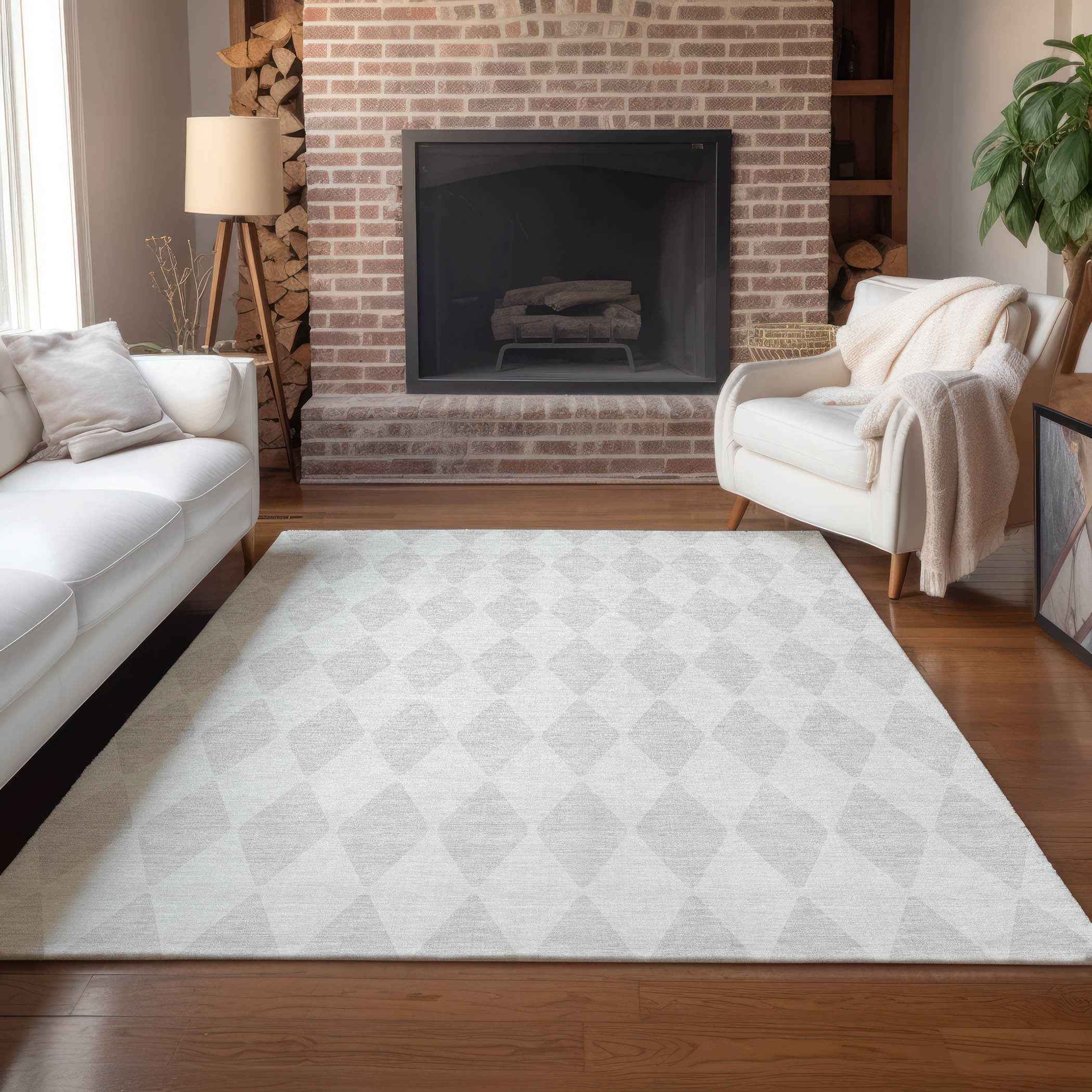 5' X 8' Ivory And Beige Geometric Washable Indoor Outdoor Area Rug