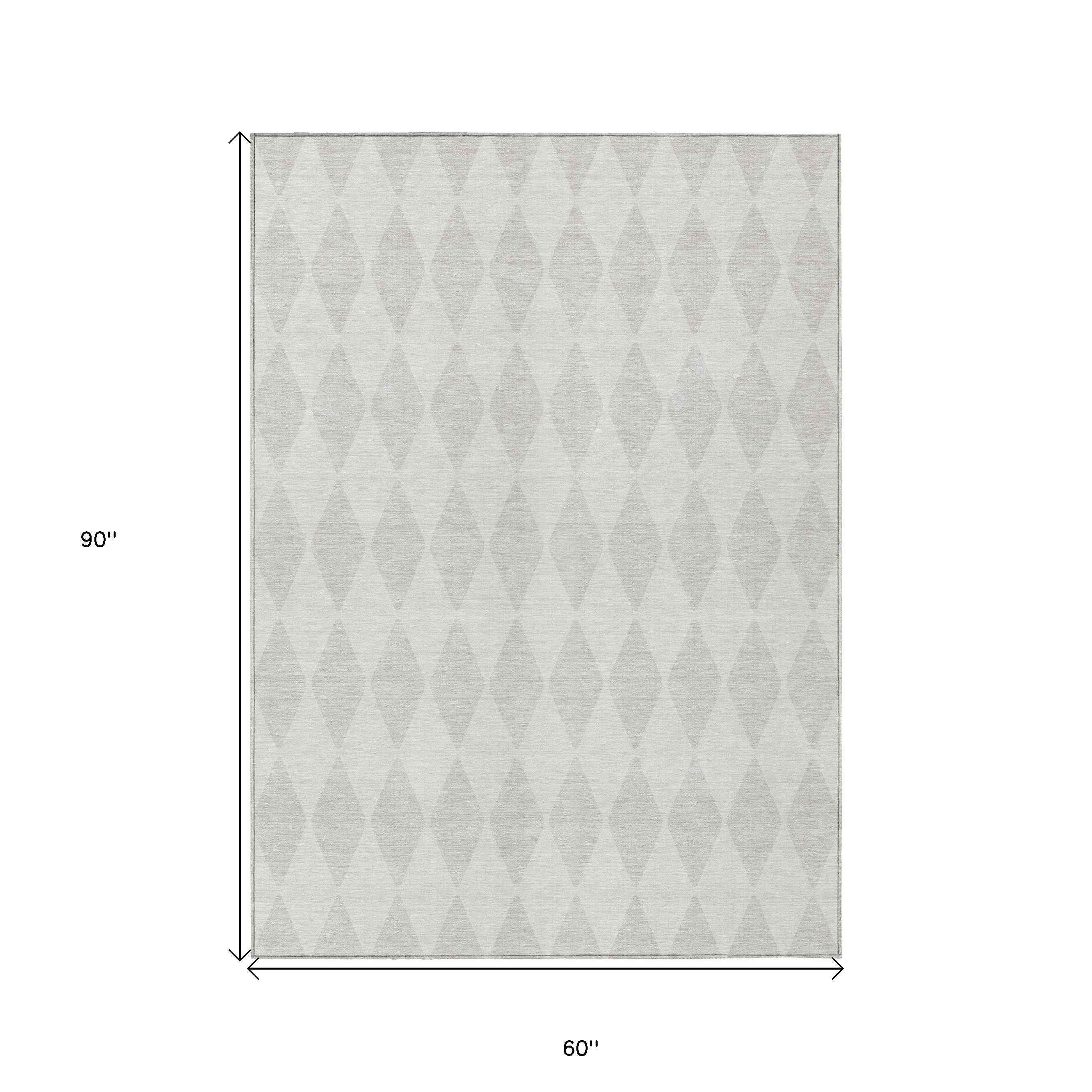 5' X 8' Ivory And Beige Geometric Washable Indoor Outdoor Area Rug