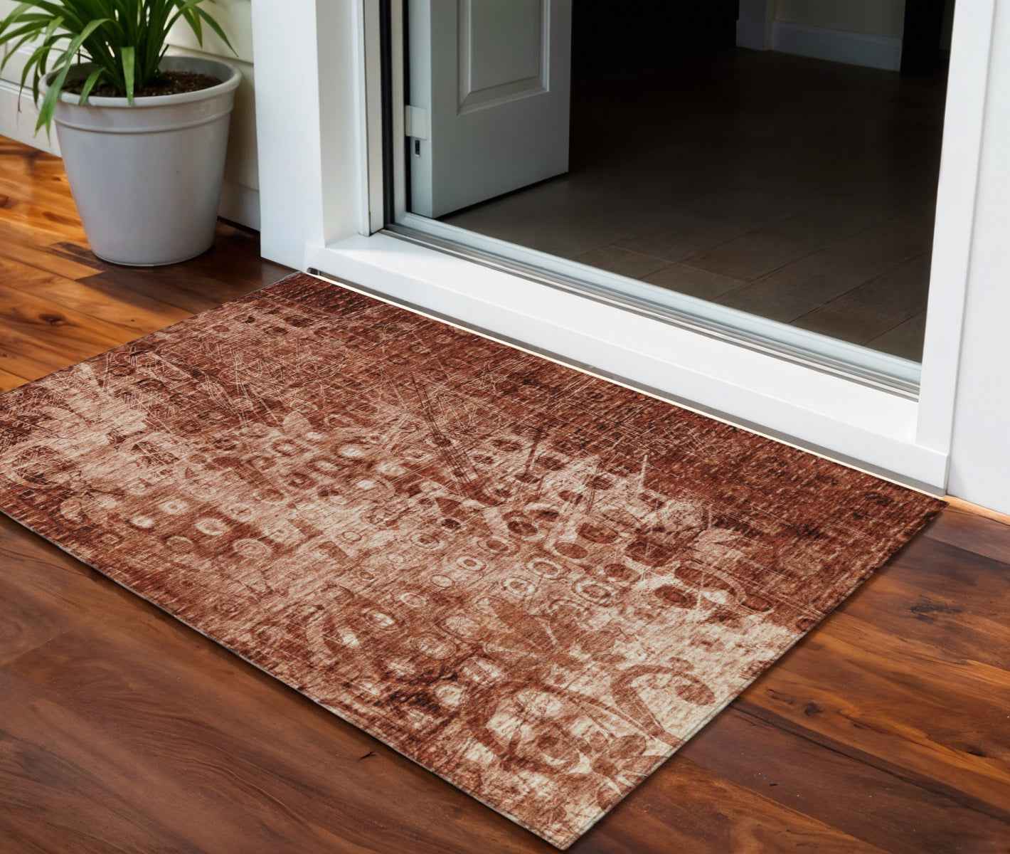 3' X 5' Orange Ikat Washable Indoor Outdoor Area Rug