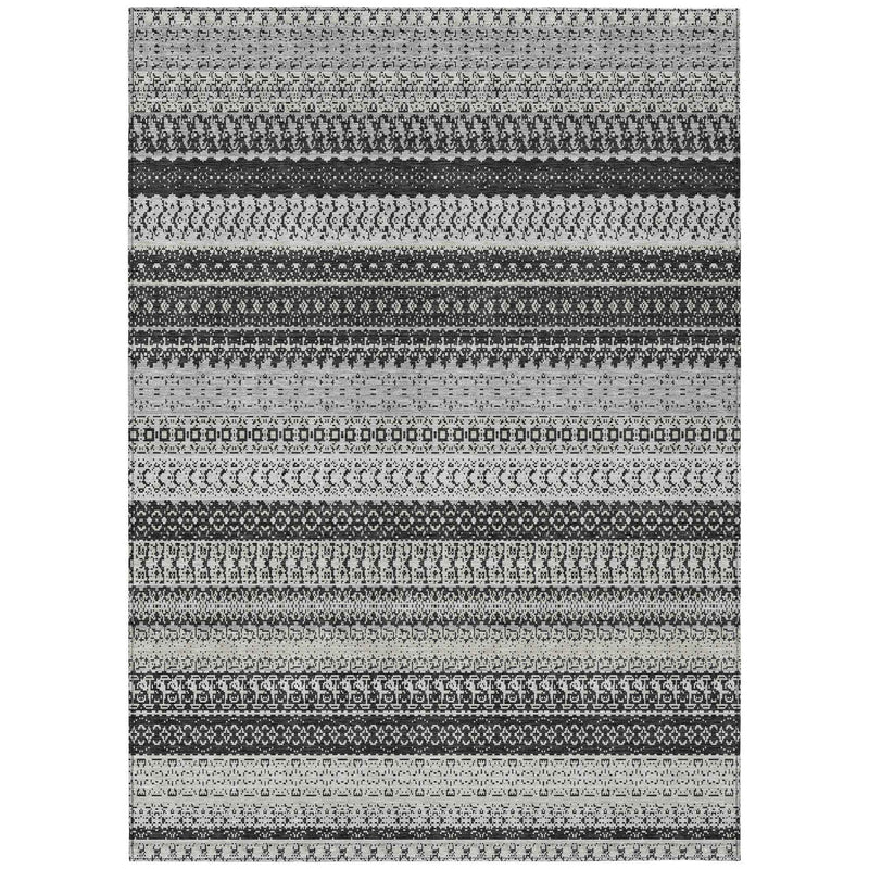 10' X 14' Black Striped Washable Indoor Outdoor Area Rug