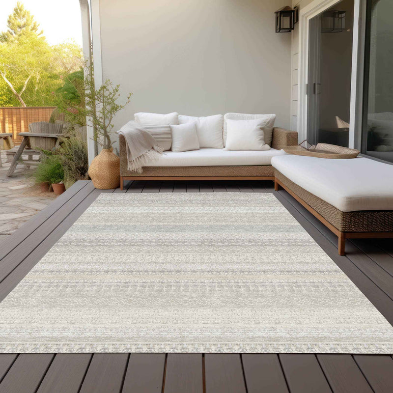 3' X 5' Ivory Striped Washable Indoor Outdoor Area Rug