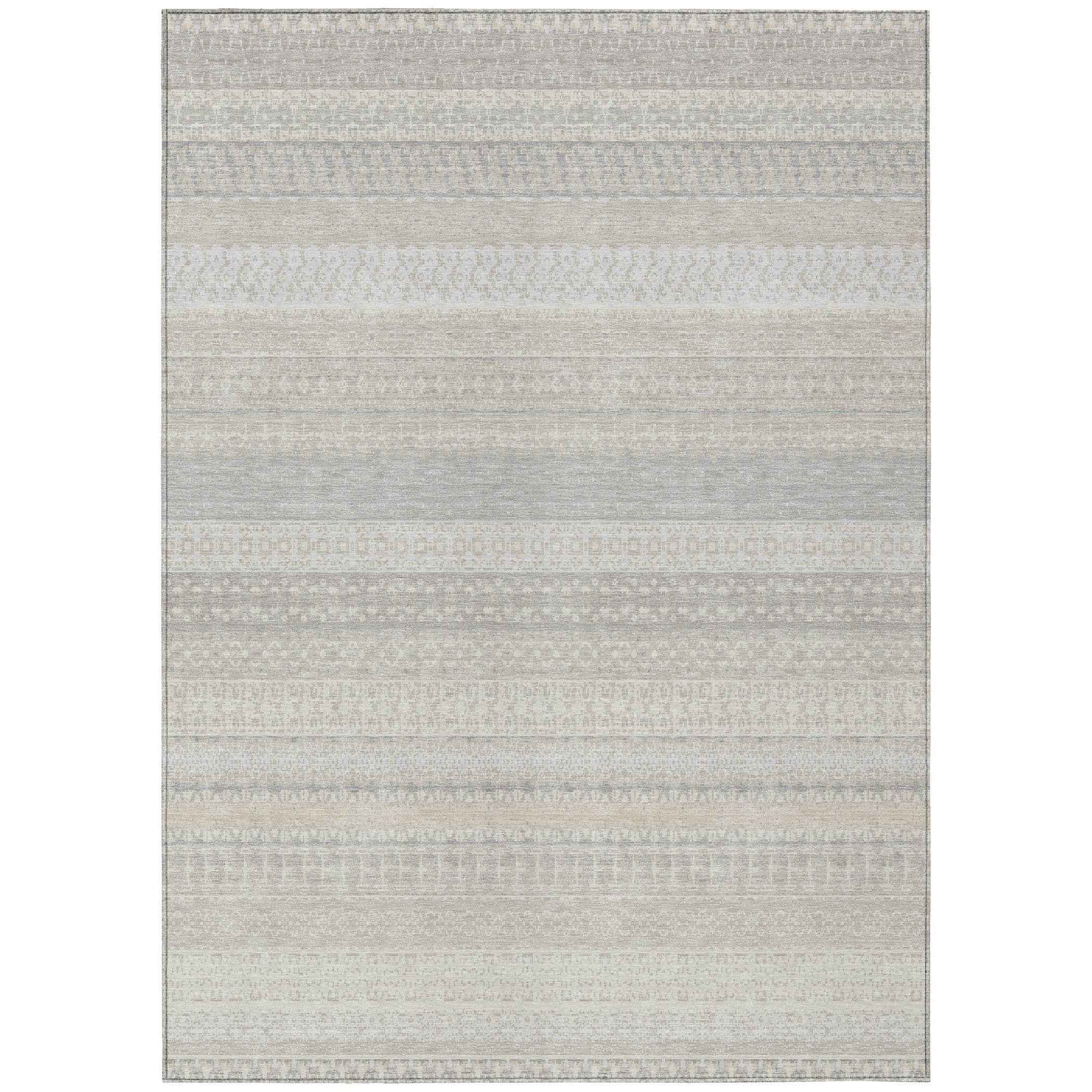 3' X 5' Ivory Striped Washable Indoor Outdoor Area Rug