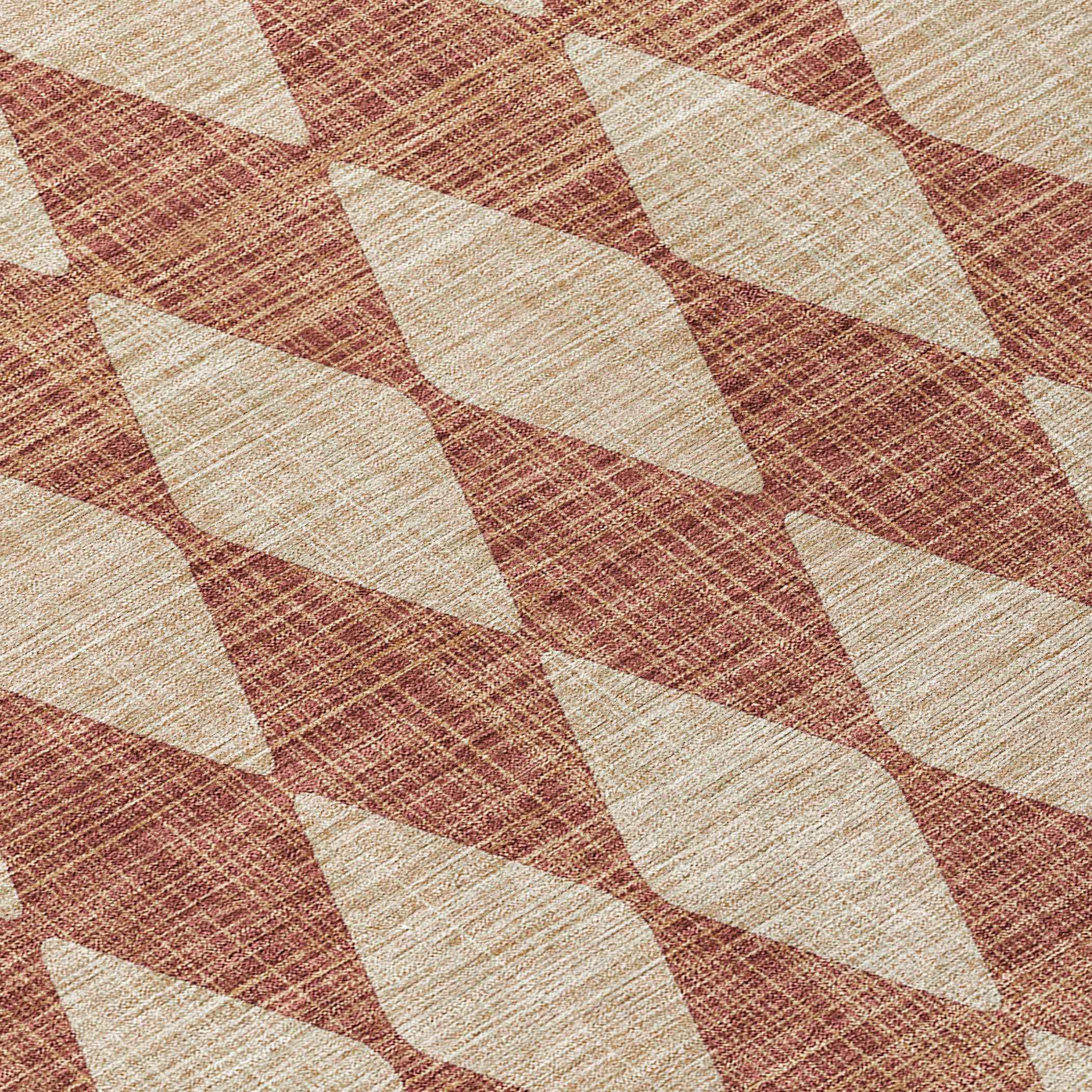 8' Orange And Copper Round Geometric Washable Indoor Outdoor Area Rug