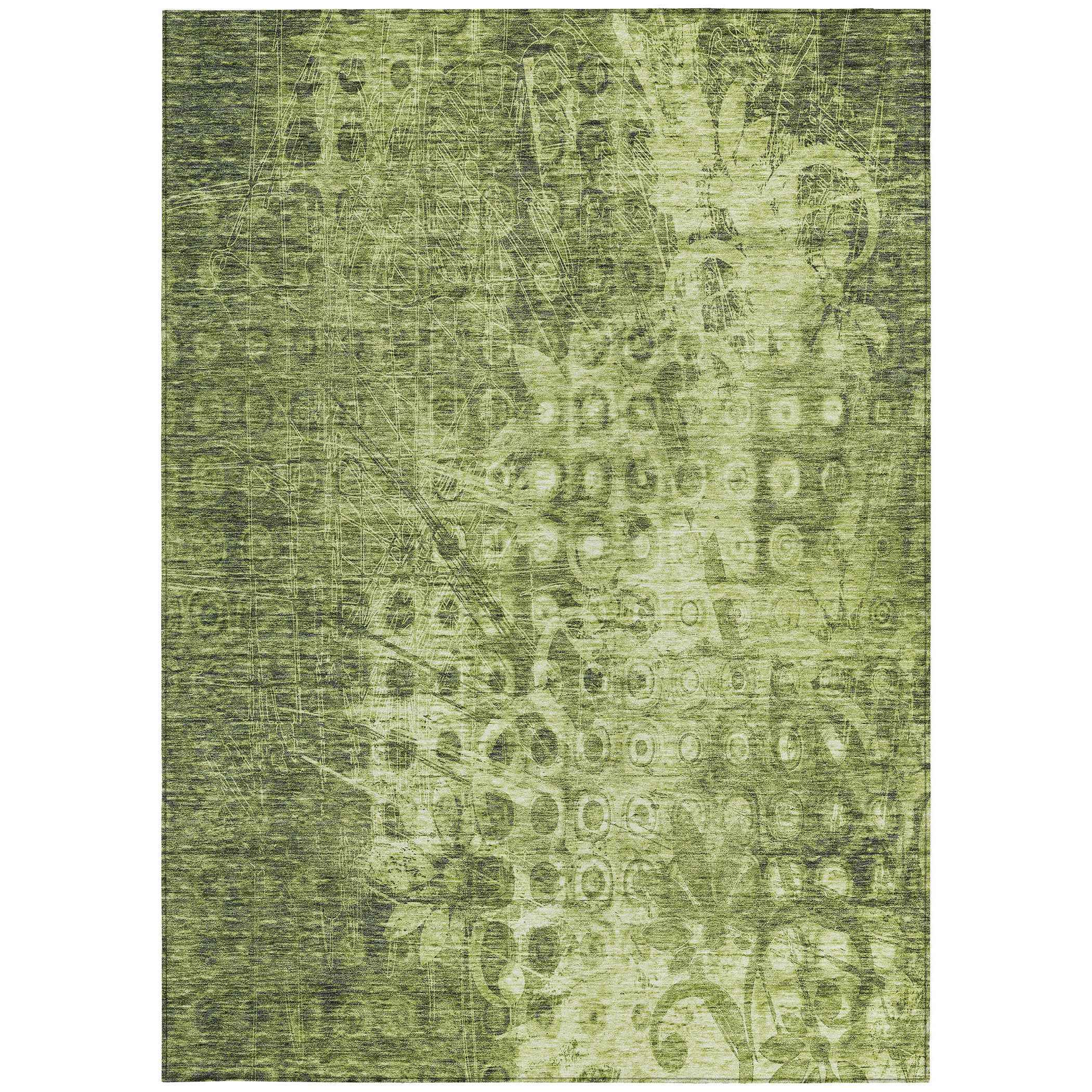 8' X 10' Olive Green Ikat Washable Indoor Outdoor Area Rug
