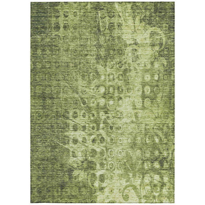 8' X 10' Olive Green Ikat Washable Indoor Outdoor Area Rug