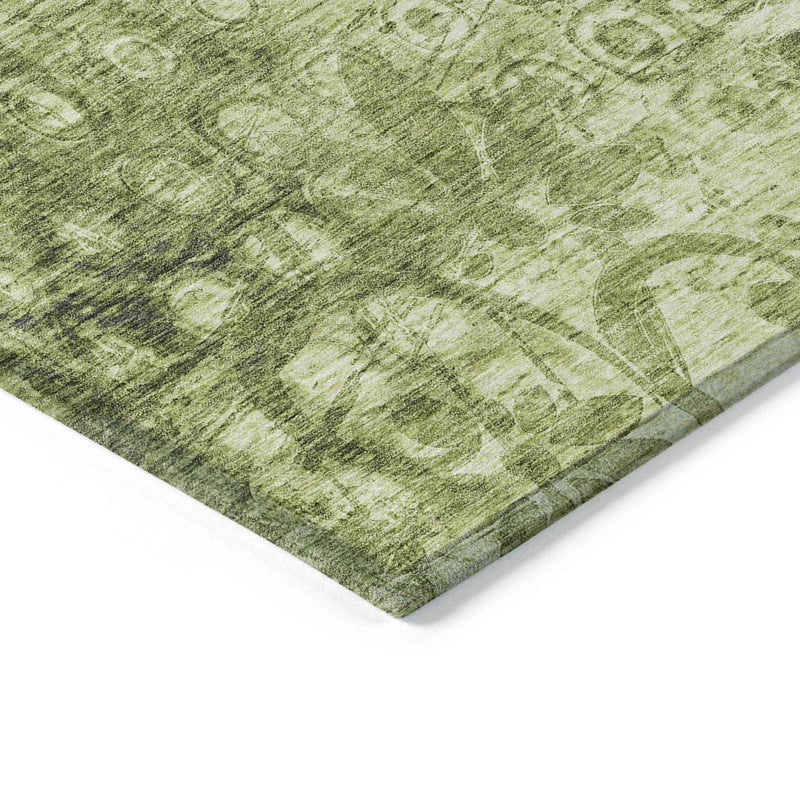 8' X 10' Olive Green Ikat Washable Indoor Outdoor Area Rug