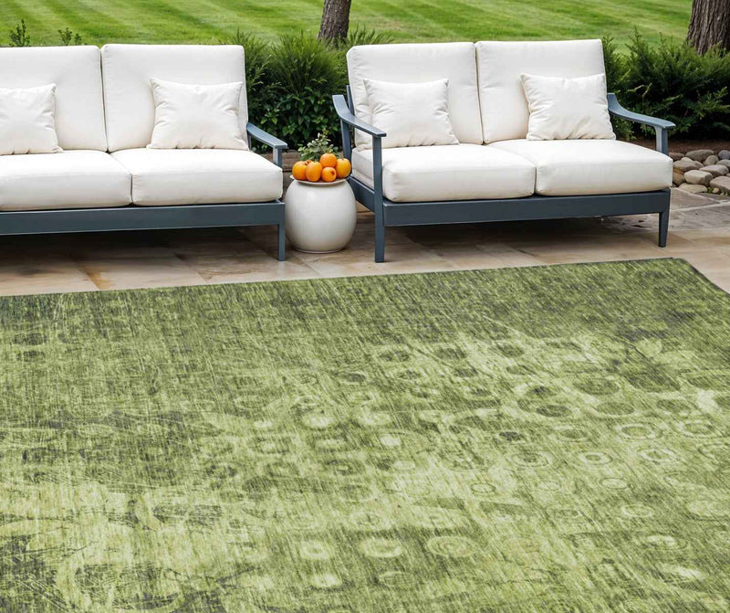 8' X 10' Olive Green Ikat Washable Indoor Outdoor Area Rug