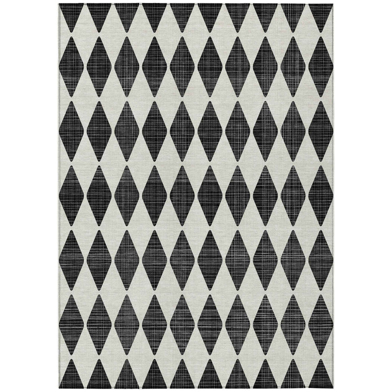 8' X 10' Black Geometric Washable Indoor Outdoor Area Rug