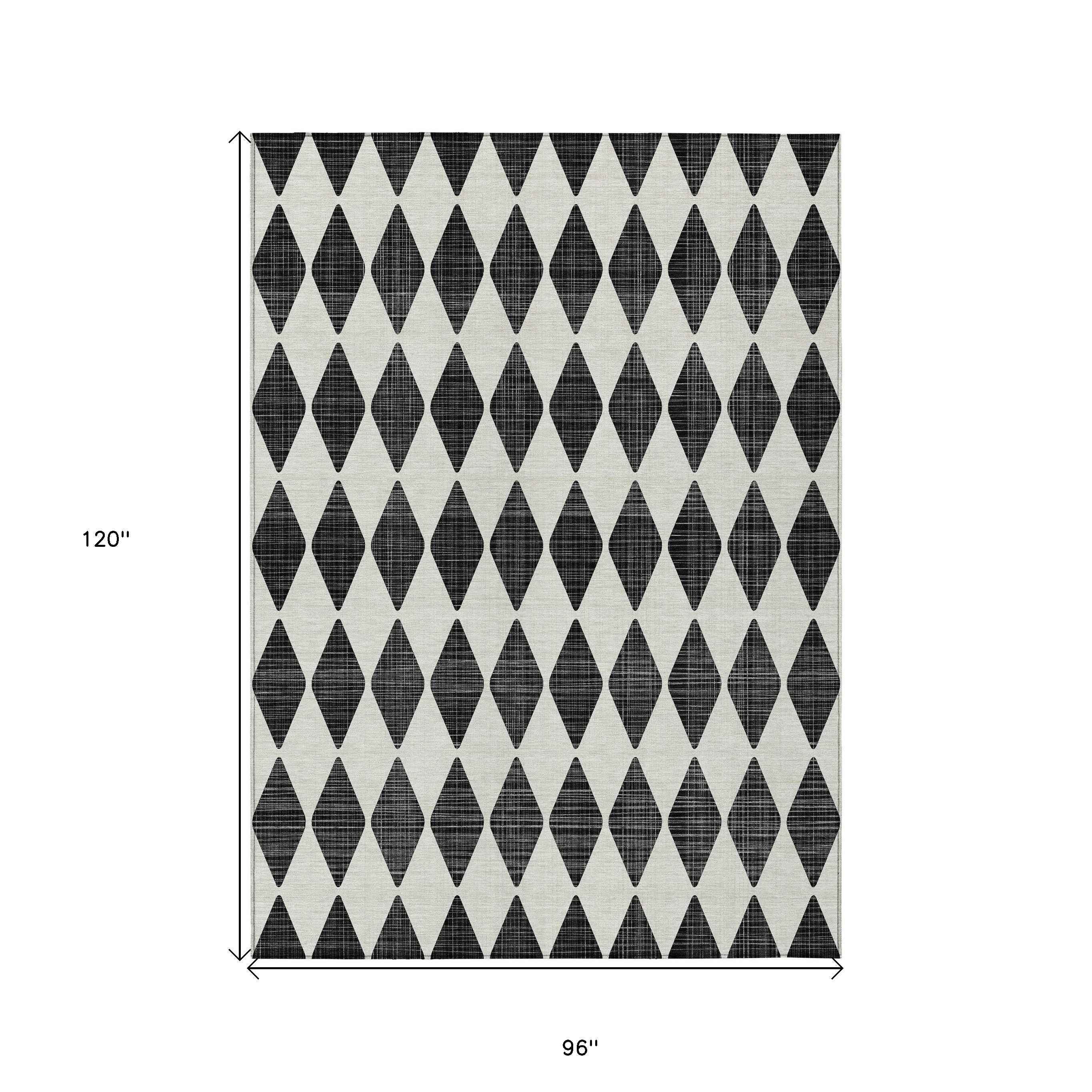 8' X 10' Black Geometric Washable Indoor Outdoor Area Rug