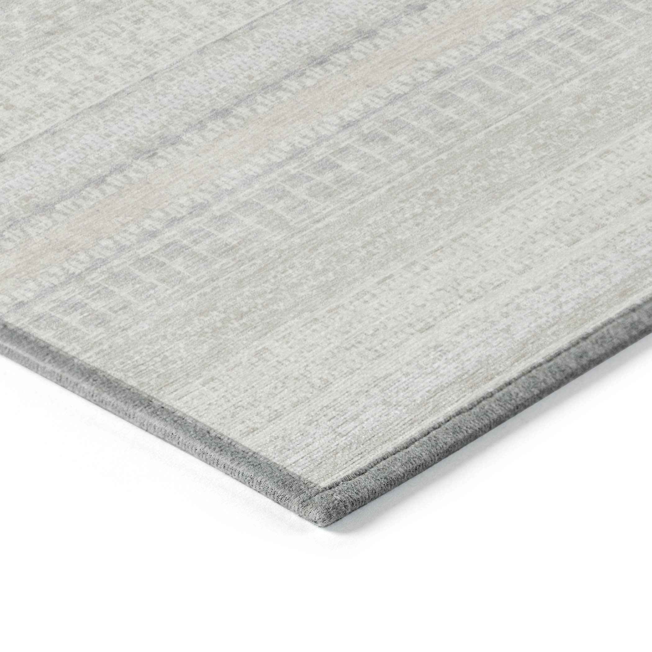 9' X 12' Ivory Striped Washable Indoor Outdoor Area Rug