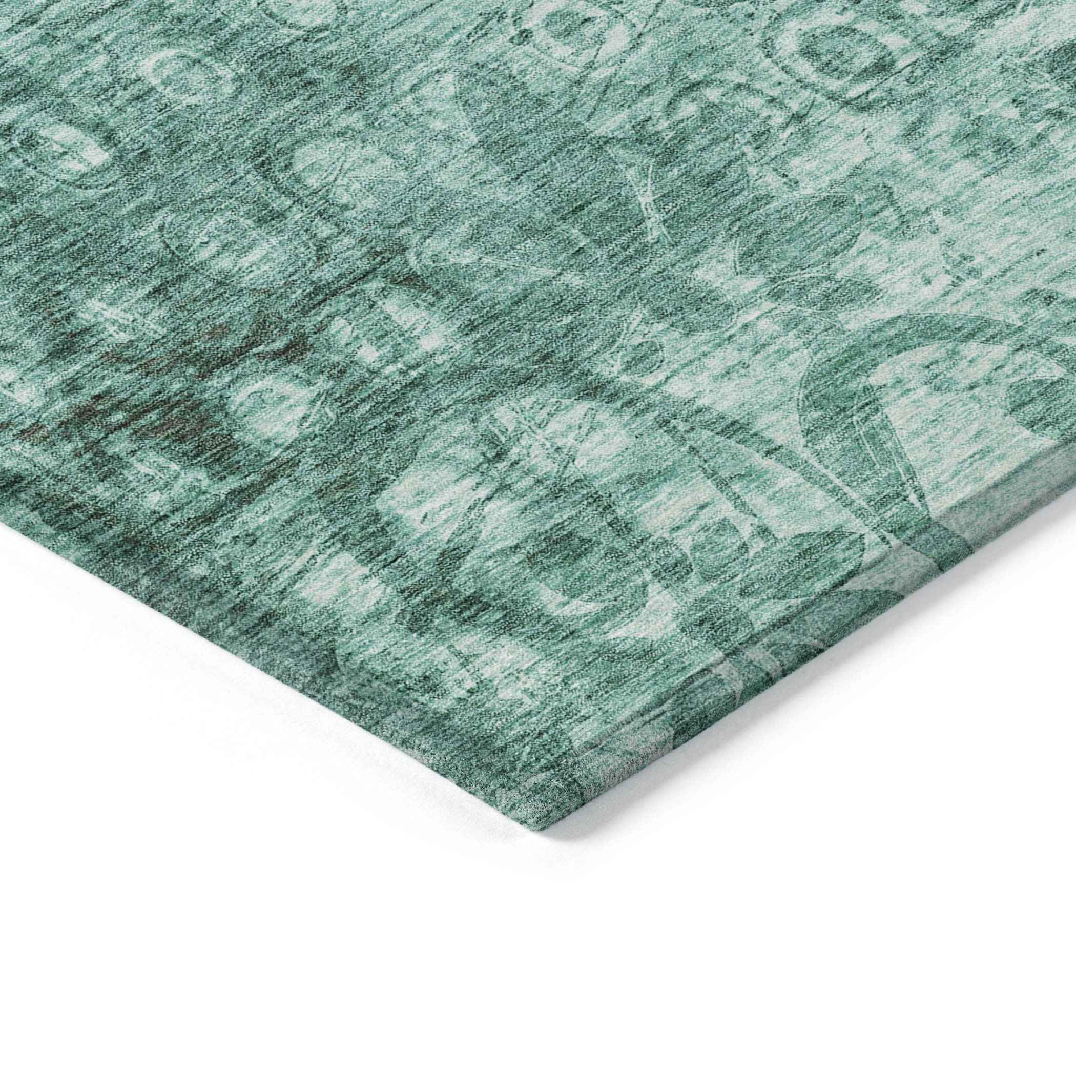 8' X 10' Teal Blue Ikat Washable Indoor Outdoor Area Rug