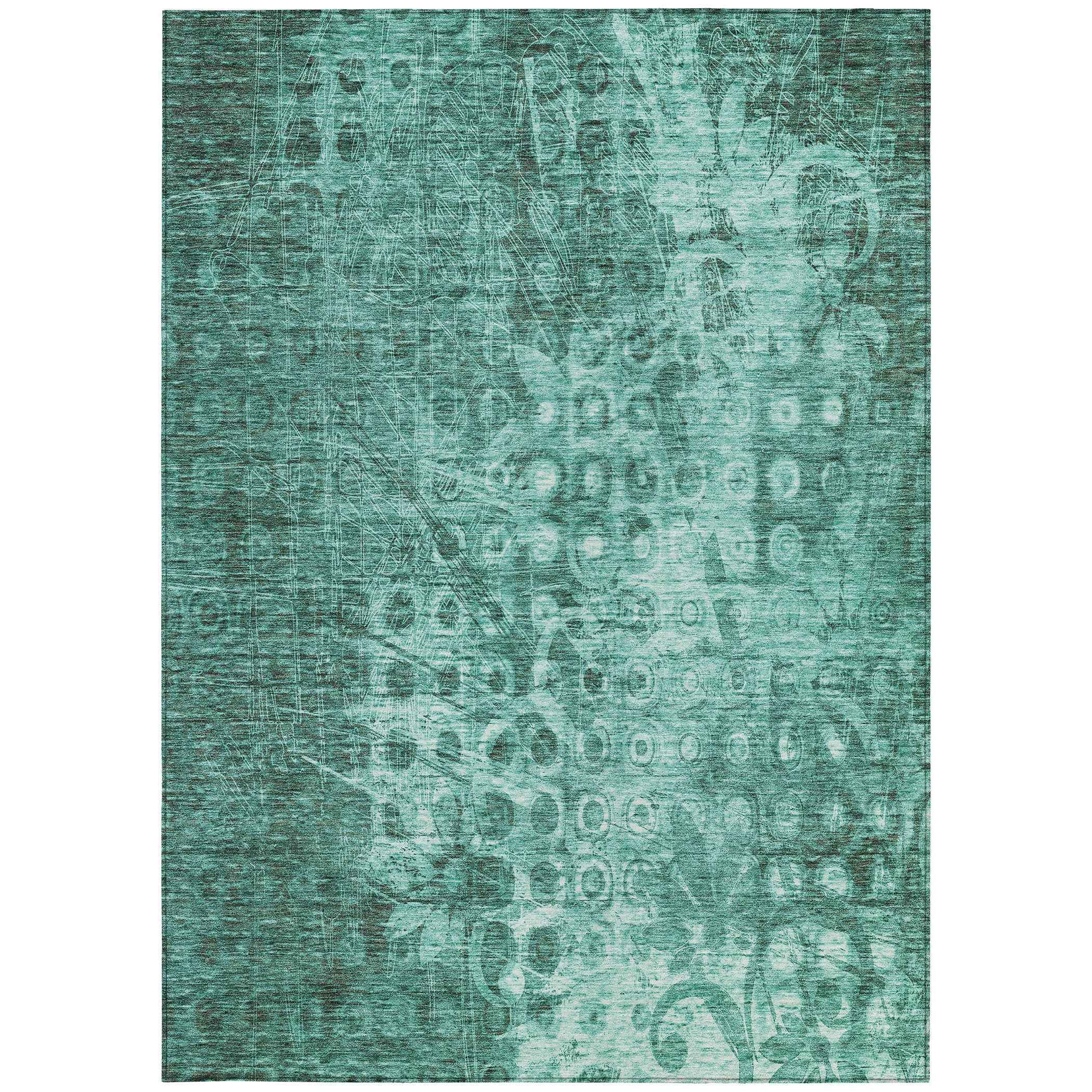8' X 10' Teal Blue Ikat Washable Indoor Outdoor Area Rug