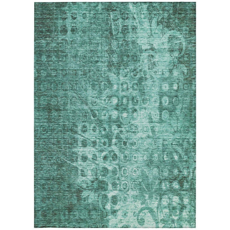 8' X 10' Teal Blue Ikat Washable Indoor Outdoor Area Rug