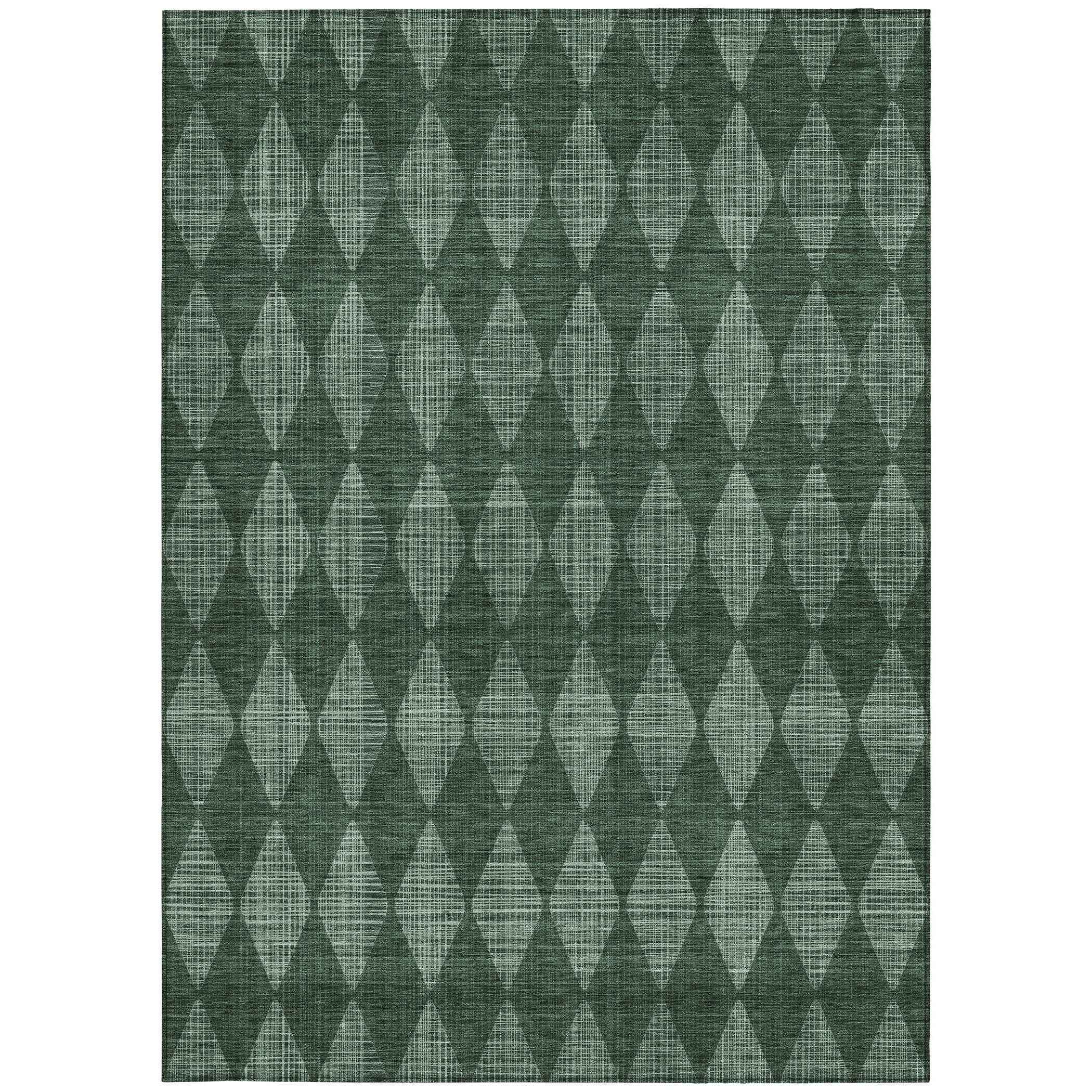 10' X 14' Olive Green And Charcoal Geometric Washable Indoor Outdoor Area Rug