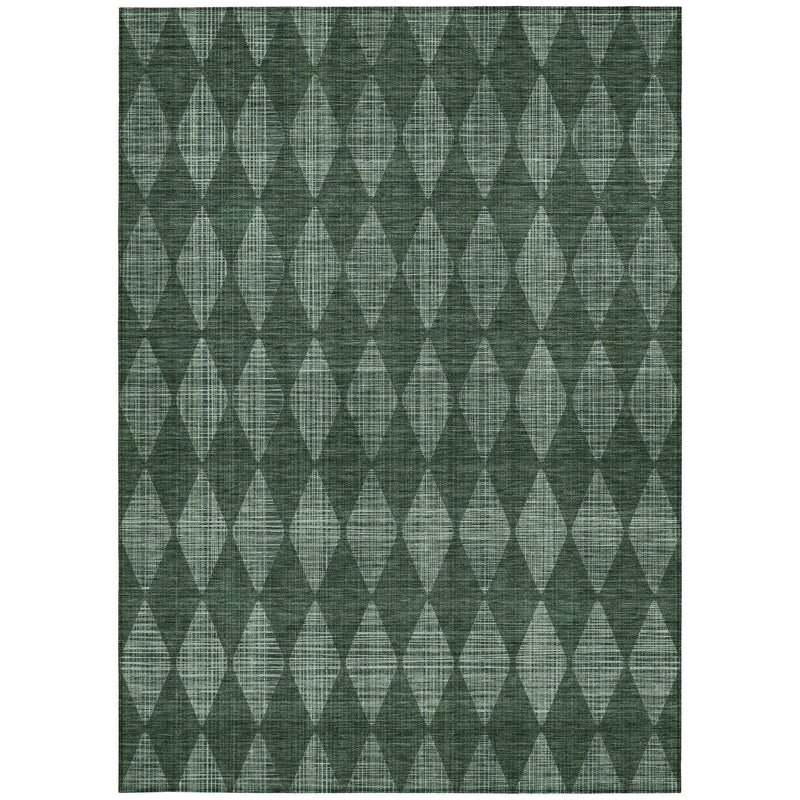 10' X 14' Olive Green And Charcoal Geometric Washable Indoor Outdoor Area Rug
