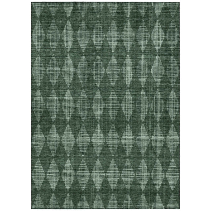 10' X 14' Olive Green And Charcoal Geometric Washable Indoor Outdoor Area Rug