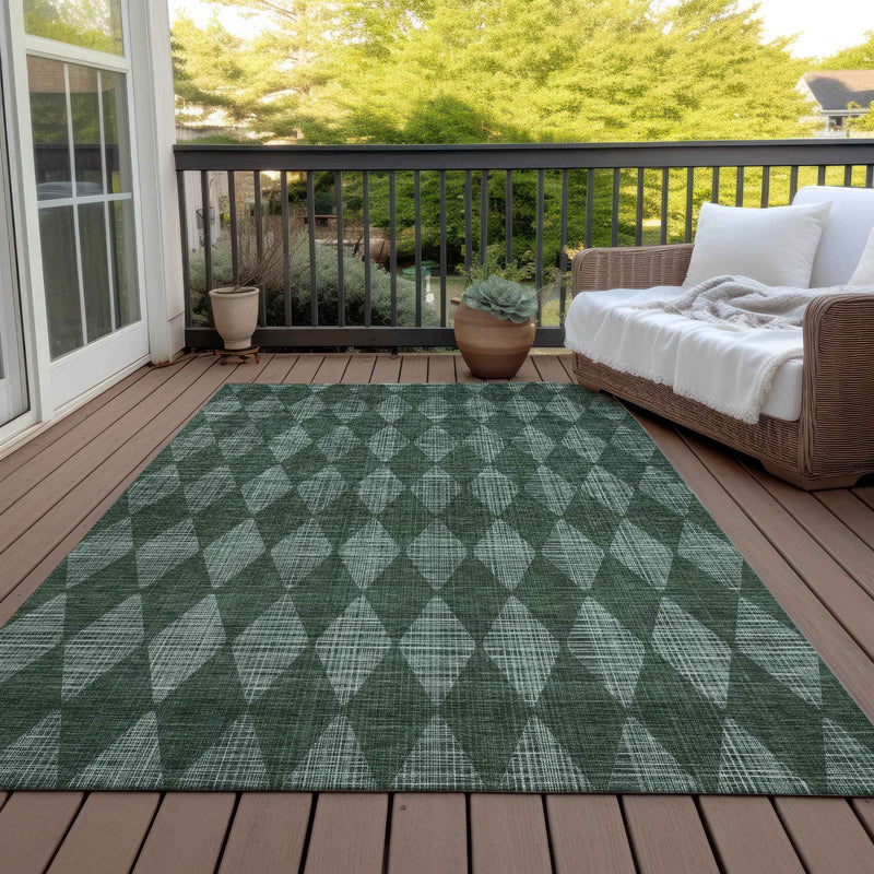 10' X 14' Olive Green And Charcoal Geometric Washable Indoor Outdoor Area Rug