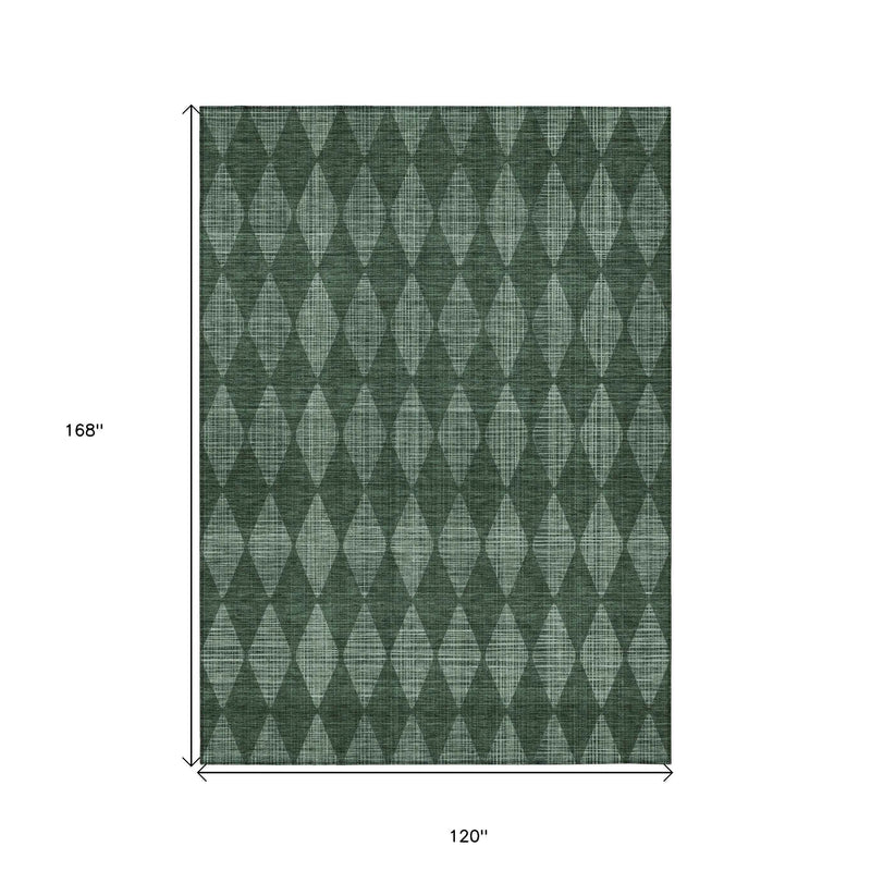 10' X 14' Olive Green And Charcoal Geometric Washable Indoor Outdoor Area Rug