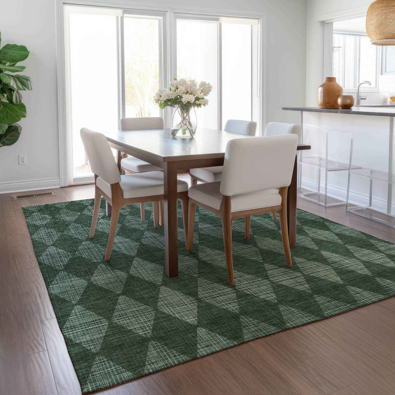 10' X 14' Olive Green And Charcoal Geometric Washable Indoor Outdoor Area Rug