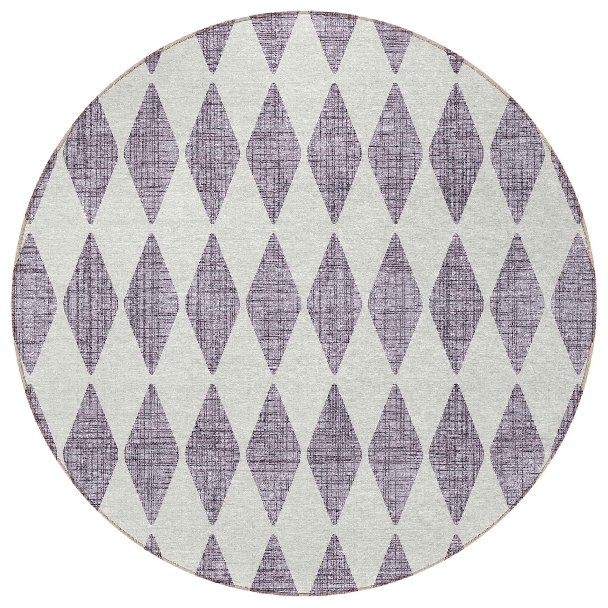 8' Purple And Lilac Round Geometric Washable Indoor Outdoor Area Rug