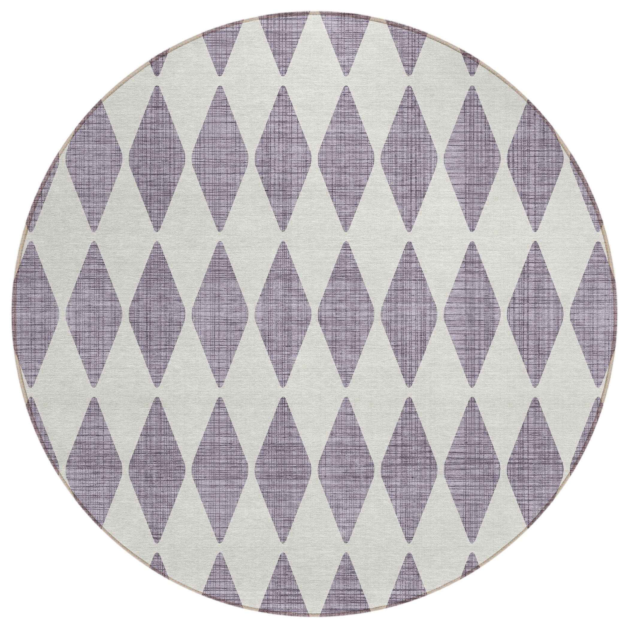 8' Purple And Lilac Round Geometric Washable Indoor Outdoor Area Rug