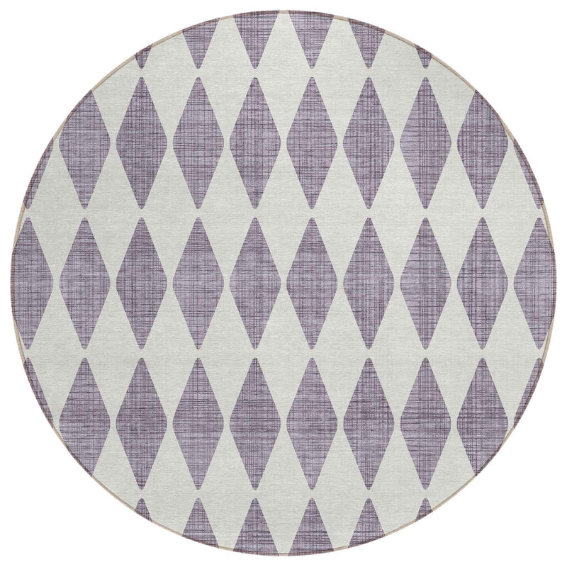 8' Purple And Lilac Round Geometric Washable Indoor Outdoor Area Rug