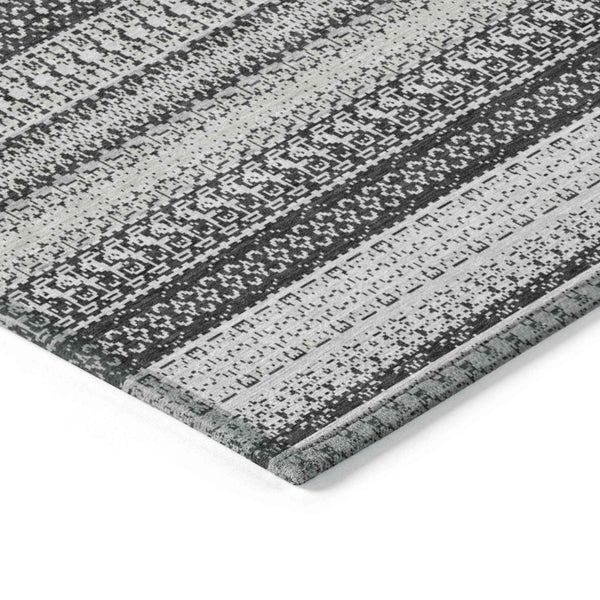 9' X 12' Black Striped Washable Indoor Outdoor Area Rug