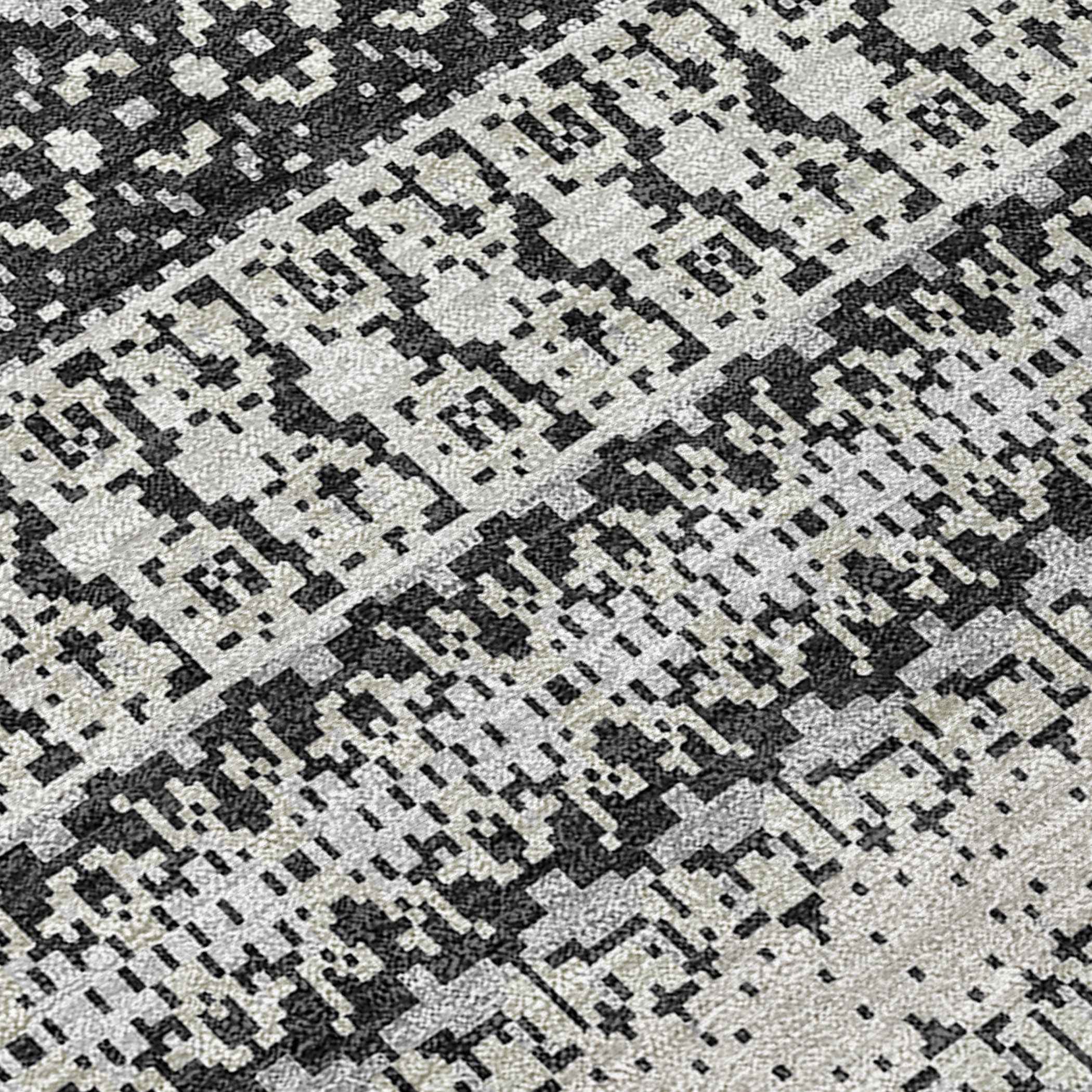 9' X 12' Black Striped Washable Indoor Outdoor Area Rug