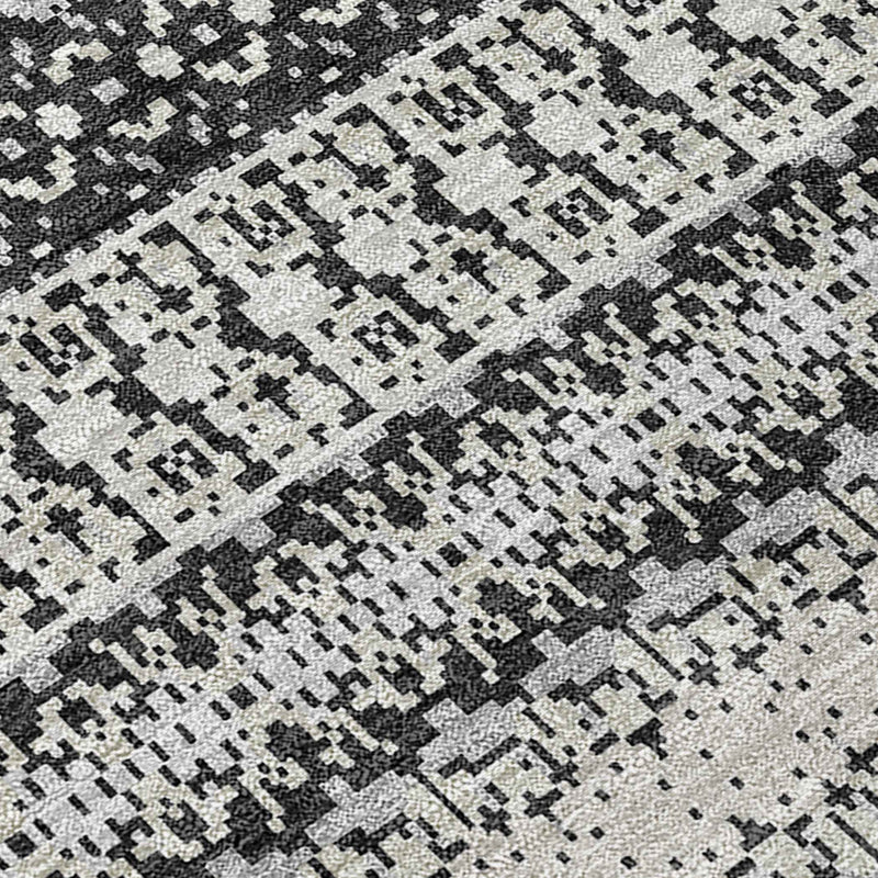 9' X 12' Black Striped Washable Indoor Outdoor Area Rug