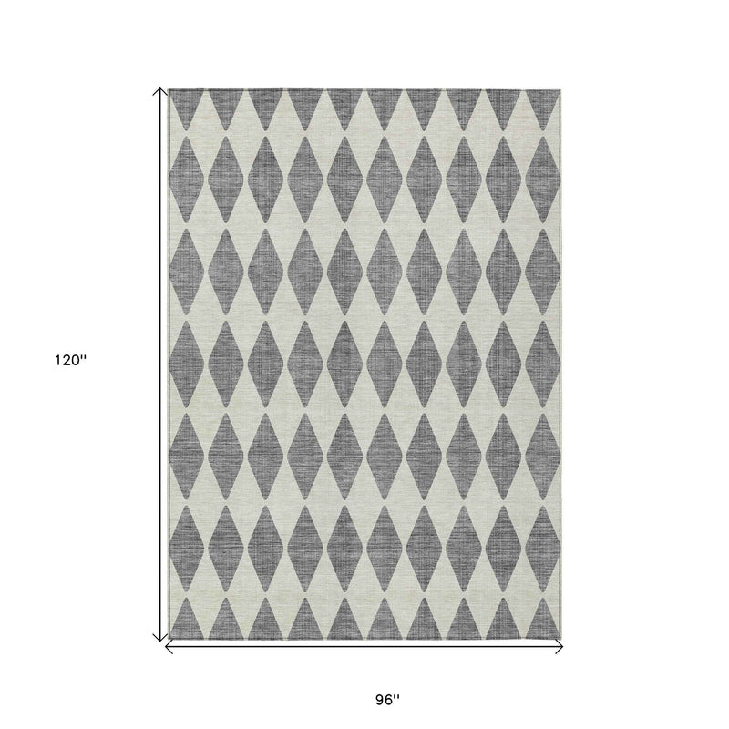8' X 10' Gray And Ivory Geometric Washable Indoor Outdoor Area Rug