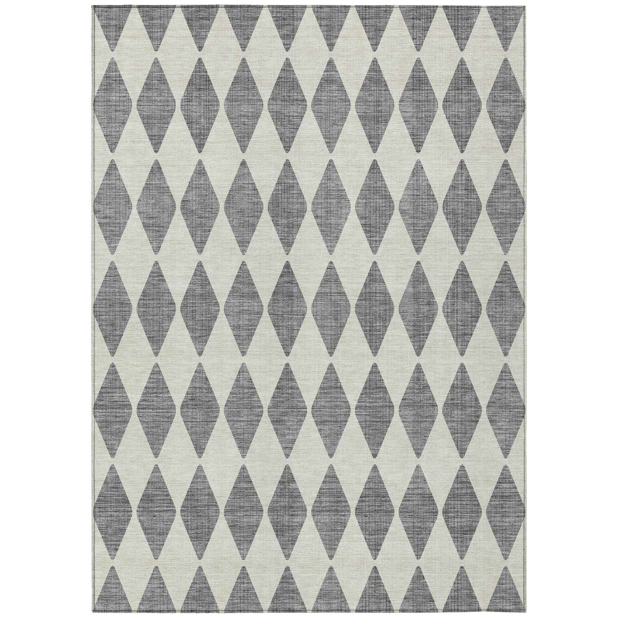8' X 10' Gray And Ivory Geometric Washable Indoor Outdoor Area Rug
