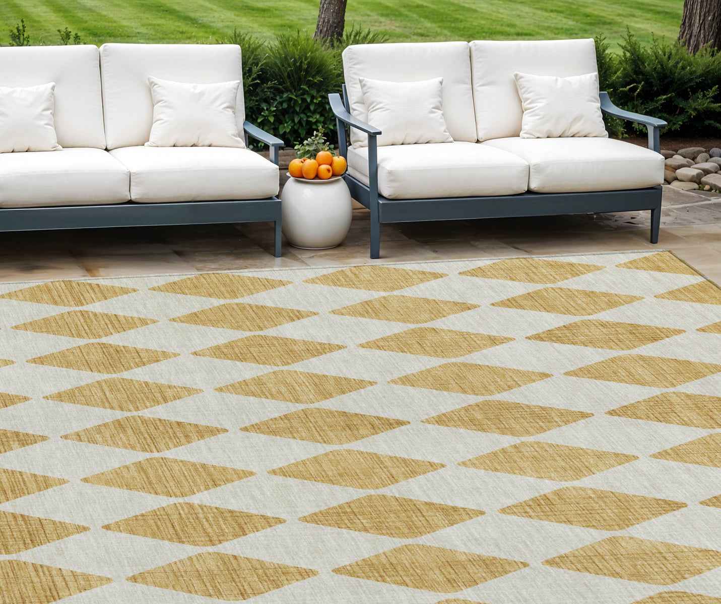 8' X 10' Gold And Light Brown Geometric Washable Indoor Outdoor Area Rug