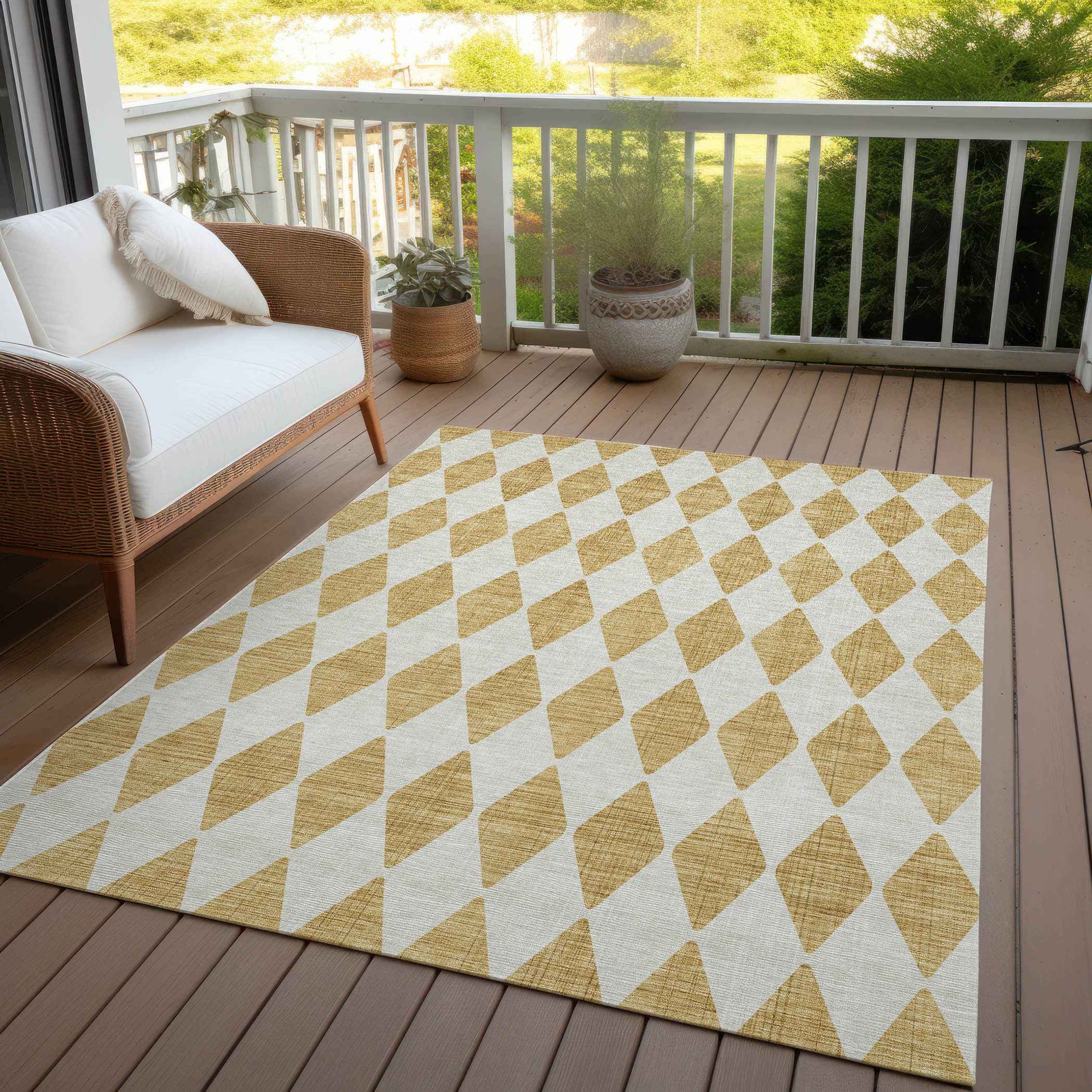 8' X 10' Gold And Light Brown Geometric Washable Indoor Outdoor Area Rug