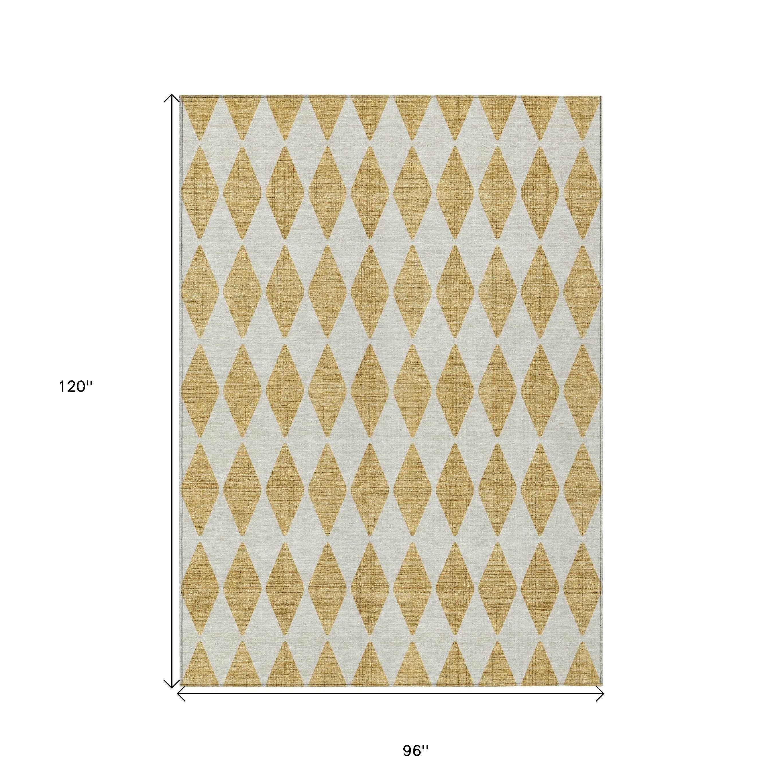 8' X 10' Gold And Light Brown Geometric Washable Indoor Outdoor Area Rug