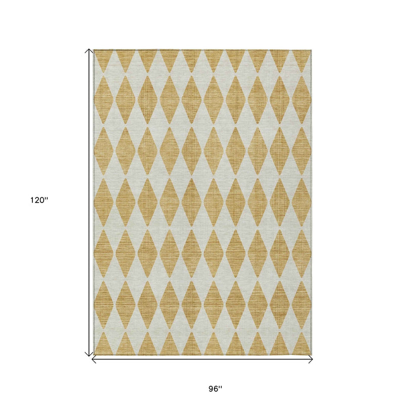 8' X 10' Gold And Light Brown Geometric Washable Indoor Outdoor Area Rug