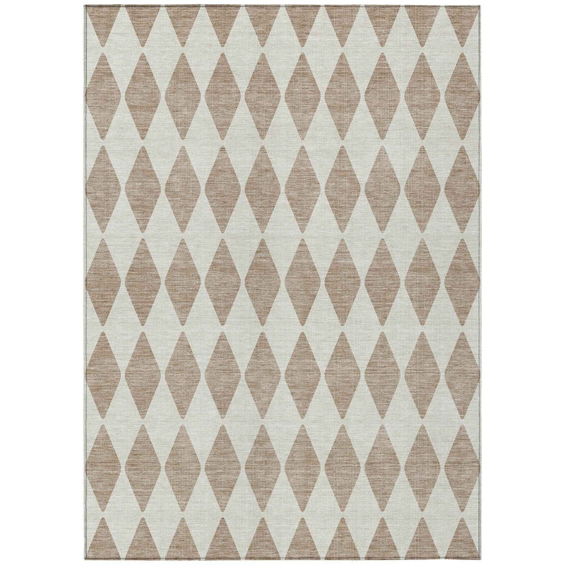 3' X 5' Taupe And Ivory Geometric Washable Indoor Outdoor Area Rug