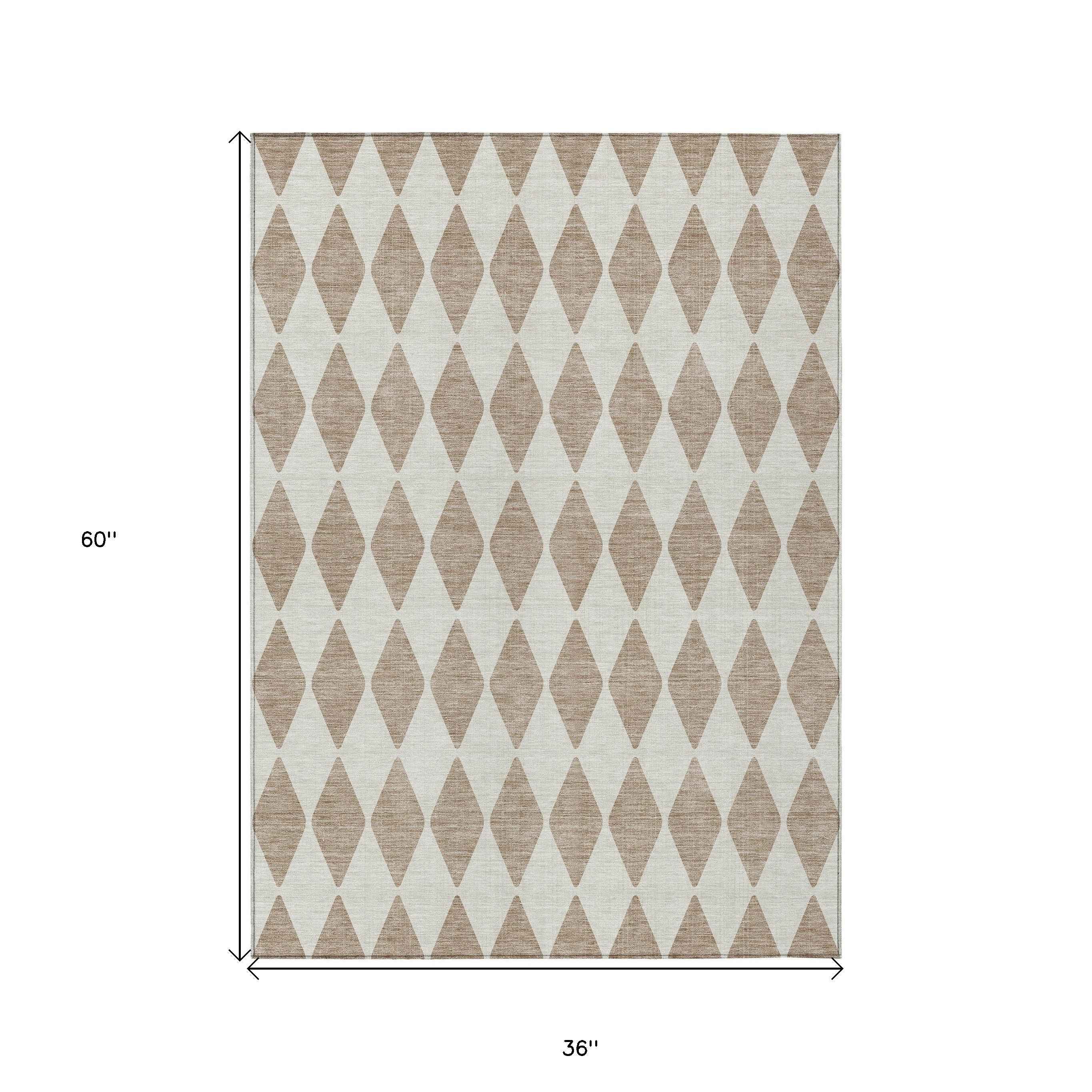 3' X 5' Taupe And Ivory Geometric Washable Indoor Outdoor Area Rug