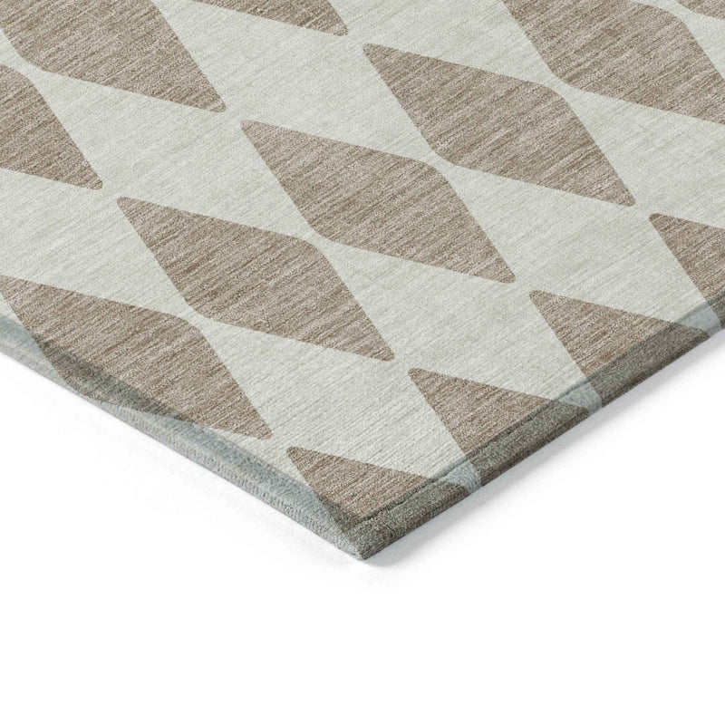 3' X 5' Taupe And Ivory Geometric Washable Indoor Outdoor Area Rug