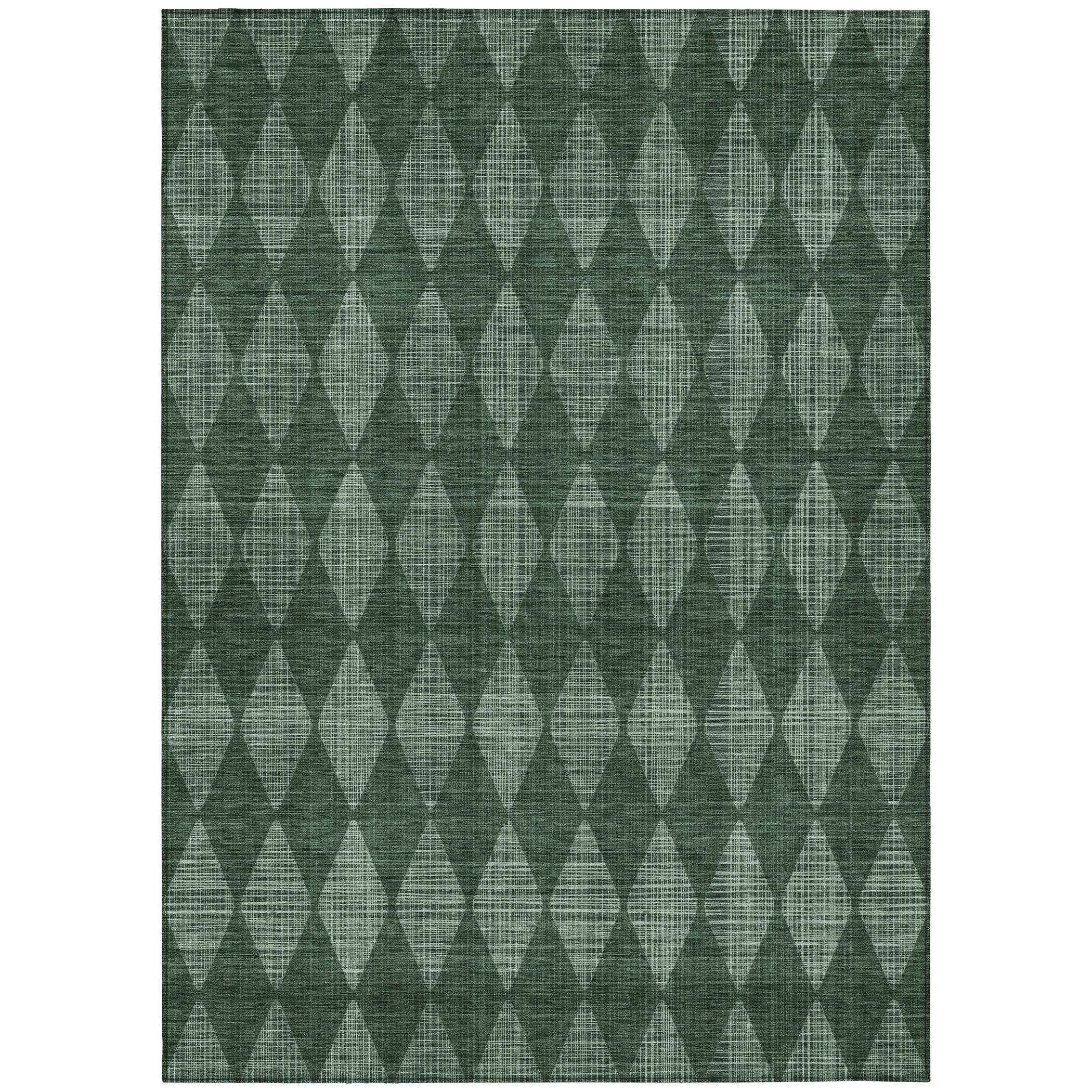 5' X 8' Olive Green And Charcoal Geometric Washable Indoor Outdoor Area Rug