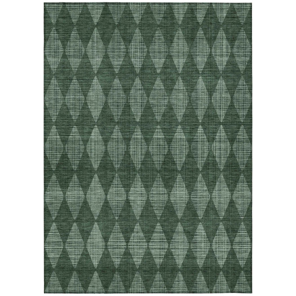 5' X 8' Olive Green And Charcoal Geometric Washable Indoor Outdoor Area Rug