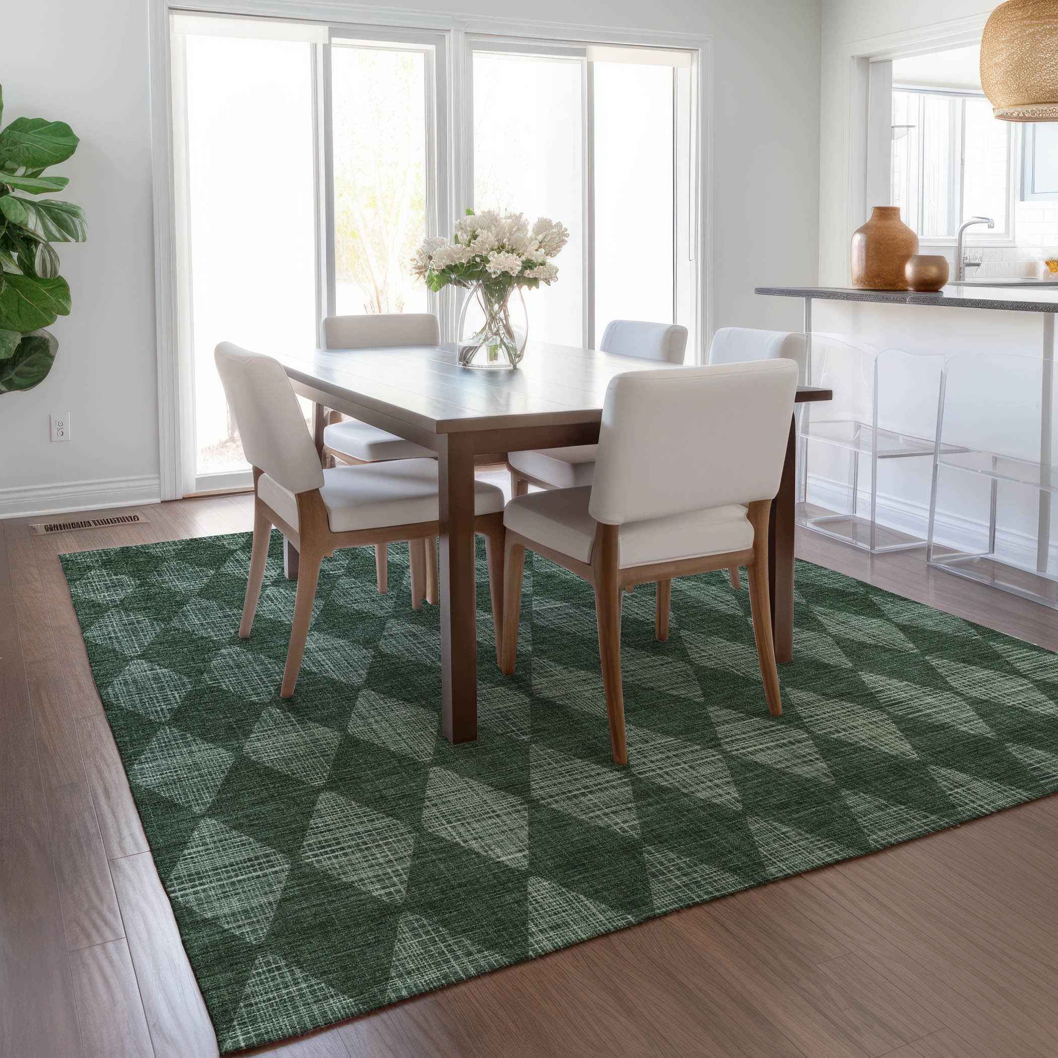 5' X 8' Olive Green And Charcoal Geometric Washable Indoor Outdoor Area Rug