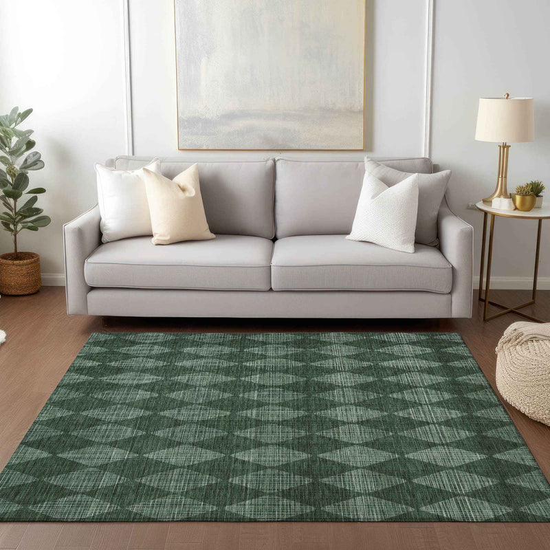 5' X 8' Olive Green And Charcoal Geometric Washable Indoor Outdoor Area Rug