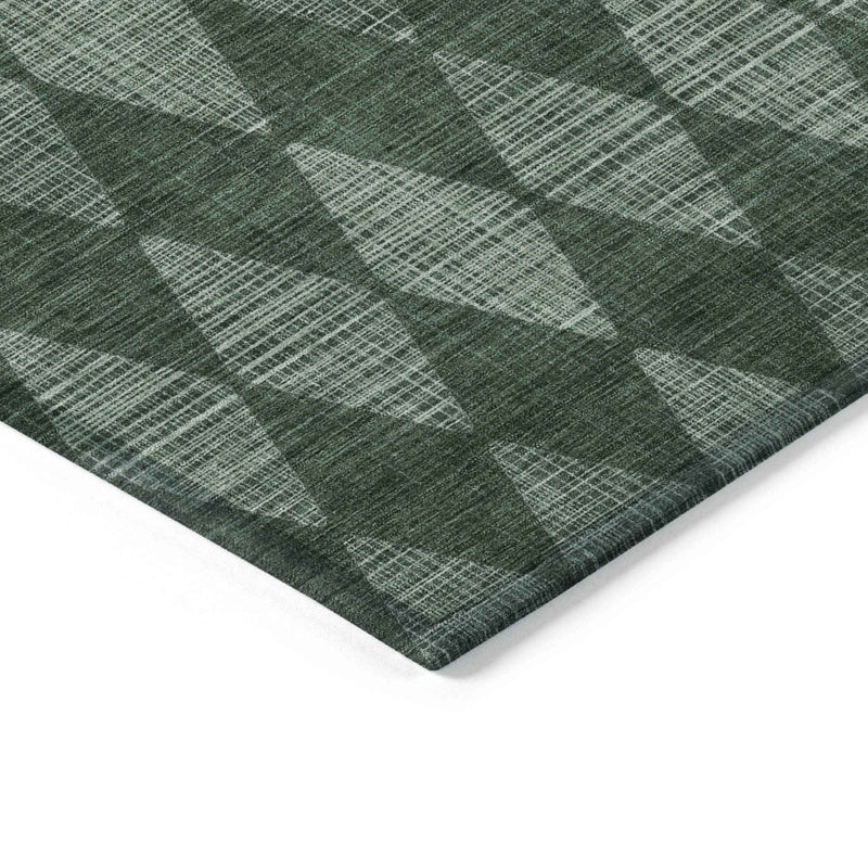 5' X 8' Olive Green And Charcoal Geometric Washable Indoor Outdoor Area Rug