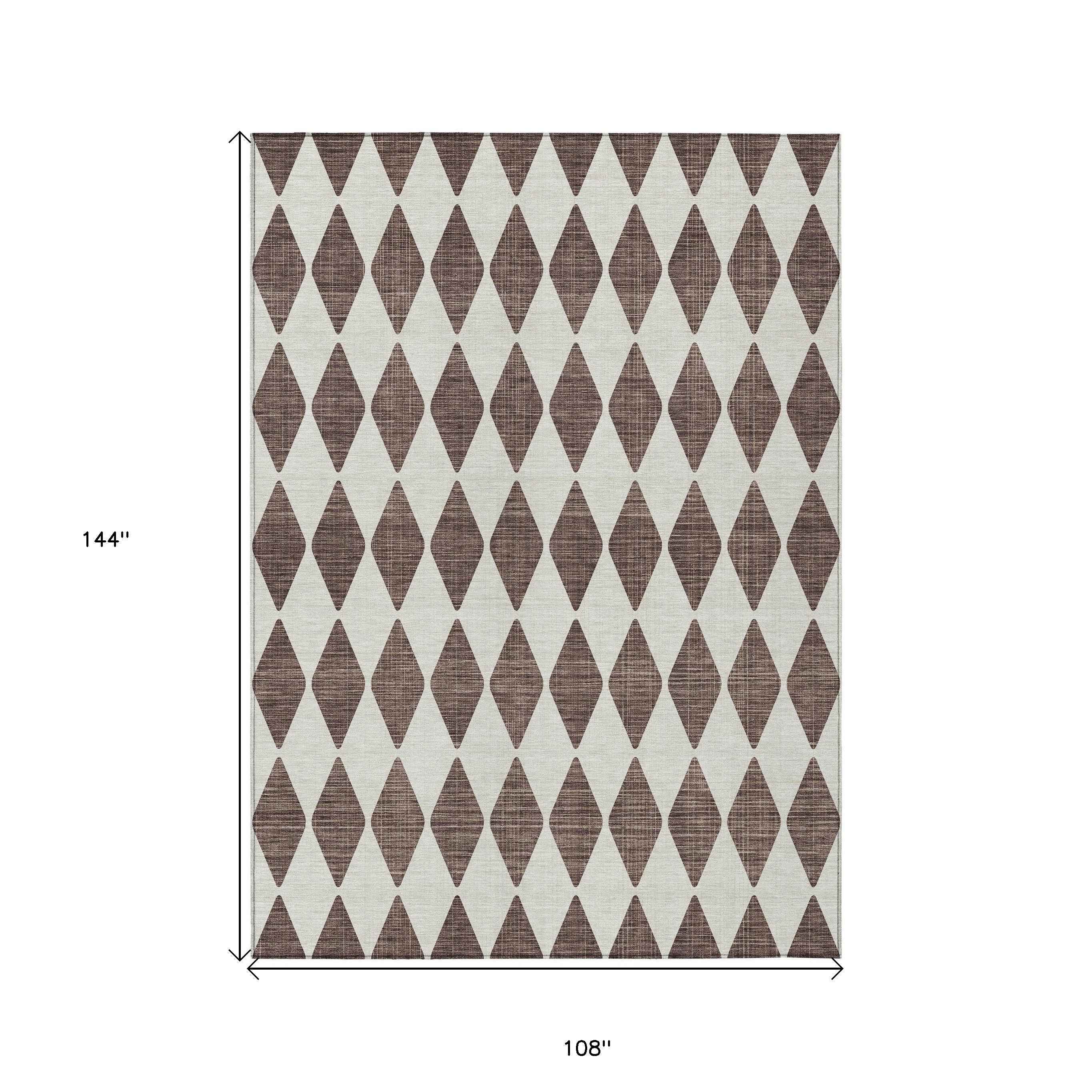 9' X 12' Brown Geometric Washable Indoor Outdoor Area Rug