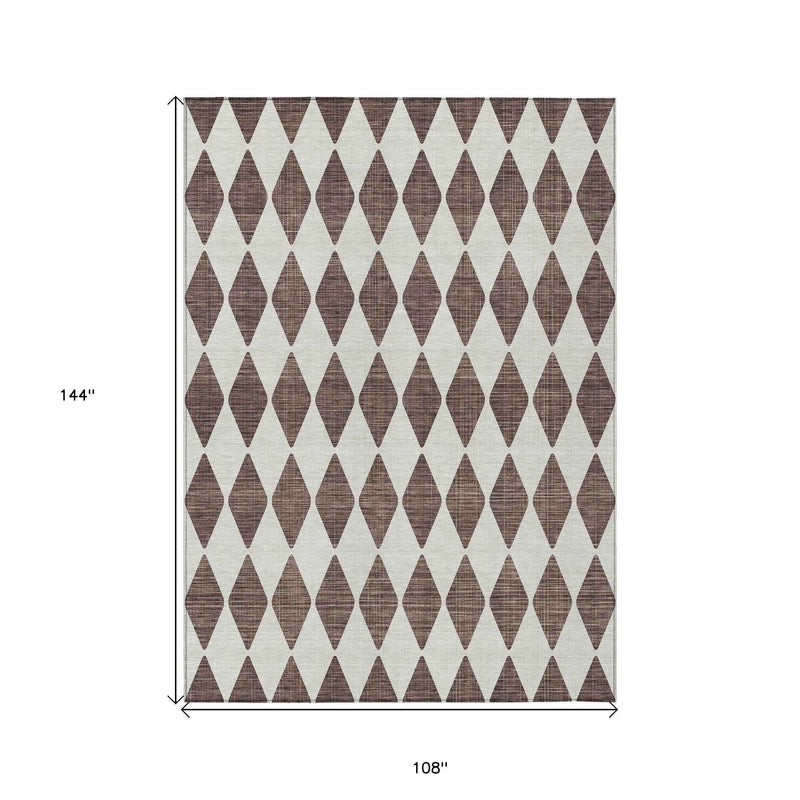 9' X 12' Brown Geometric Washable Indoor Outdoor Area Rug