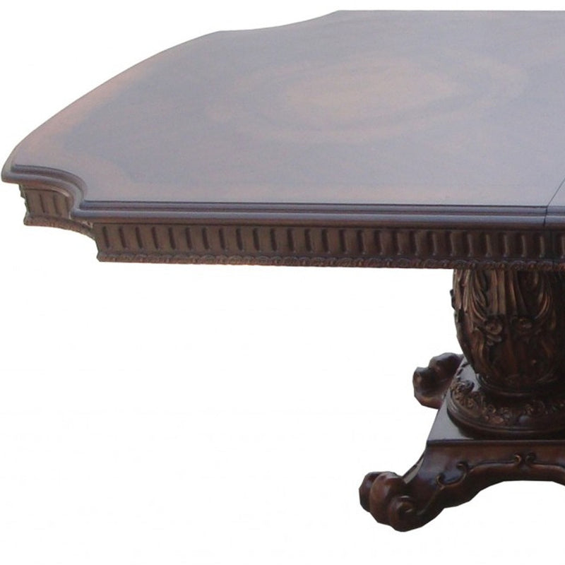136" Brown Solid Wood And Solid Manufactured Wood Double Pedestal Base Dining Table - Kitchen & Dining