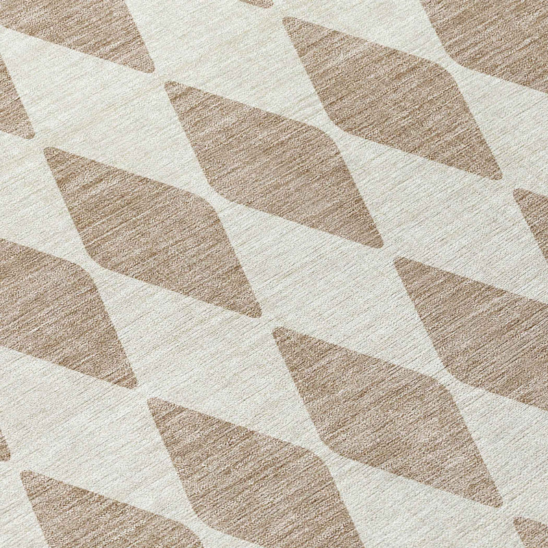 8' Taupe And Ivory Round Geometric Washable Indoor Outdoor Area Rug